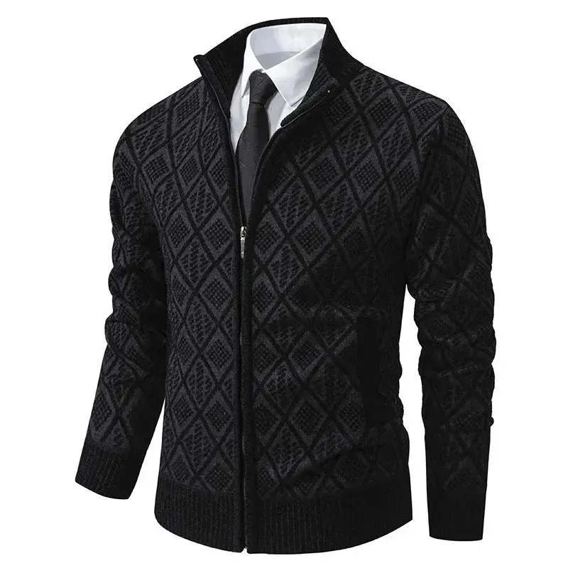 2024 Fall Winter Men Fleece-lined Thick Stand Collar Sweater Cardigan for men