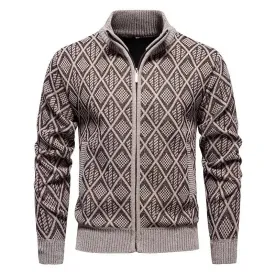 2024 Fall Winter Men Fleece-lined Thick Stand Collar Sweater Cardigan for men