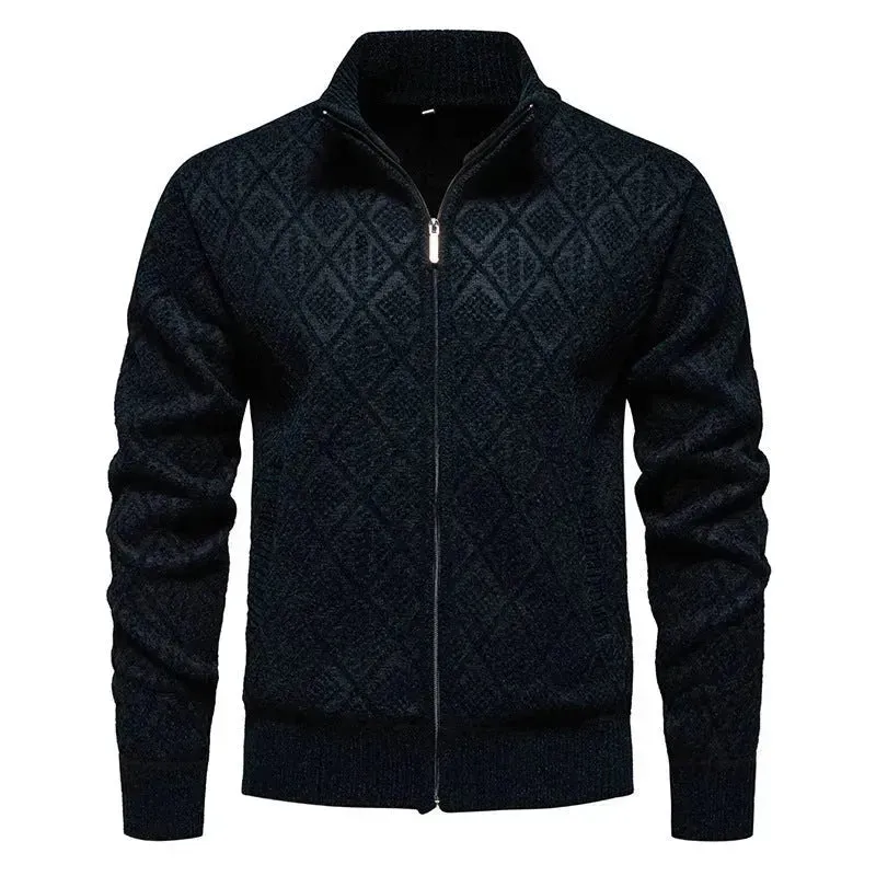 2024 Fall Winter Men Fleece-lined Thick Stand Collar Sweater Cardigan for men