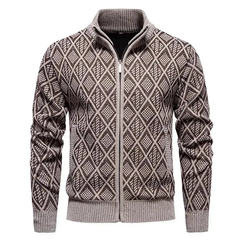 2024 Fall Winter Men Fleece-lined Thick Stand Collar Sweater Cardigan for men