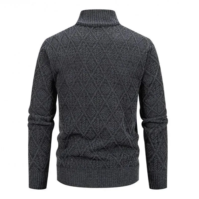 2024 Fall Winter Men Fleece-lined Thick Stand Collar Sweater Cardigan for men