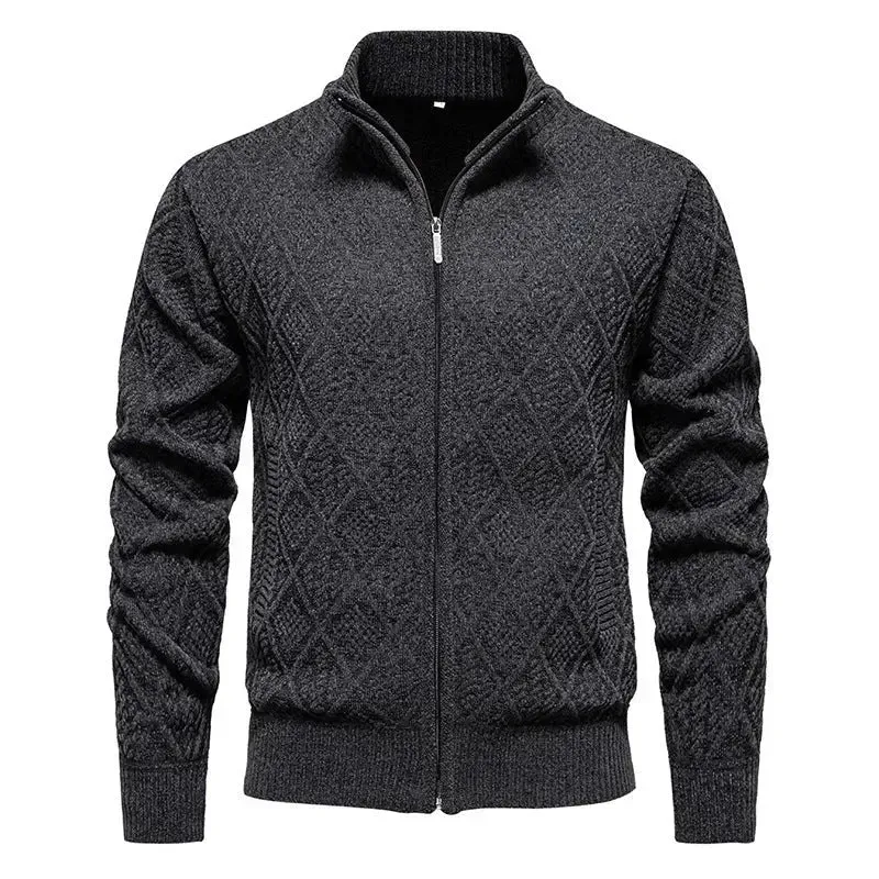 2024 Fall Winter Men Fleece-lined Thick Stand Collar Sweater Cardigan for men