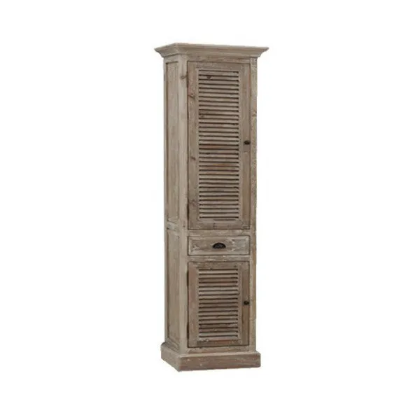 79" Bathroom Linen Tower with Louvered Doors in Recycled Fir Finish