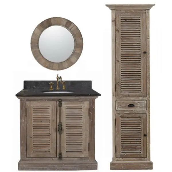 79" Bathroom Linen Tower with Louvered Doors in Recycled Fir Finish