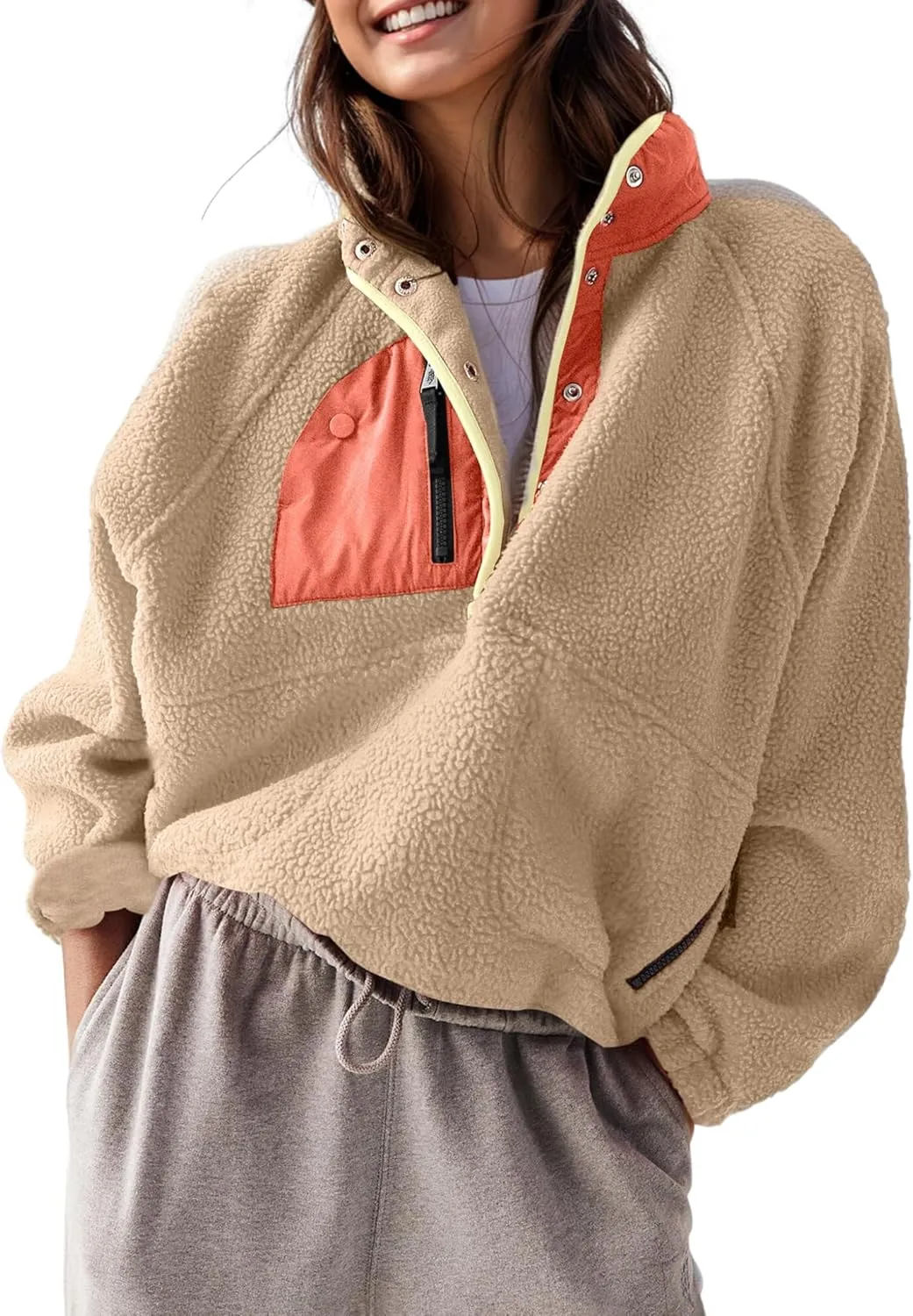 AMEBELLE Womens Lightweight Fleece Pullover Jacket Cropped Fall Winter Fuzzy Sherpa Jacket Sweatshirt Coat with Pockets