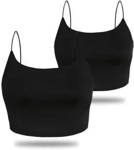 Amilia Women's Basic Solid Cami Spaghetti Double Layer Crop Tank Top