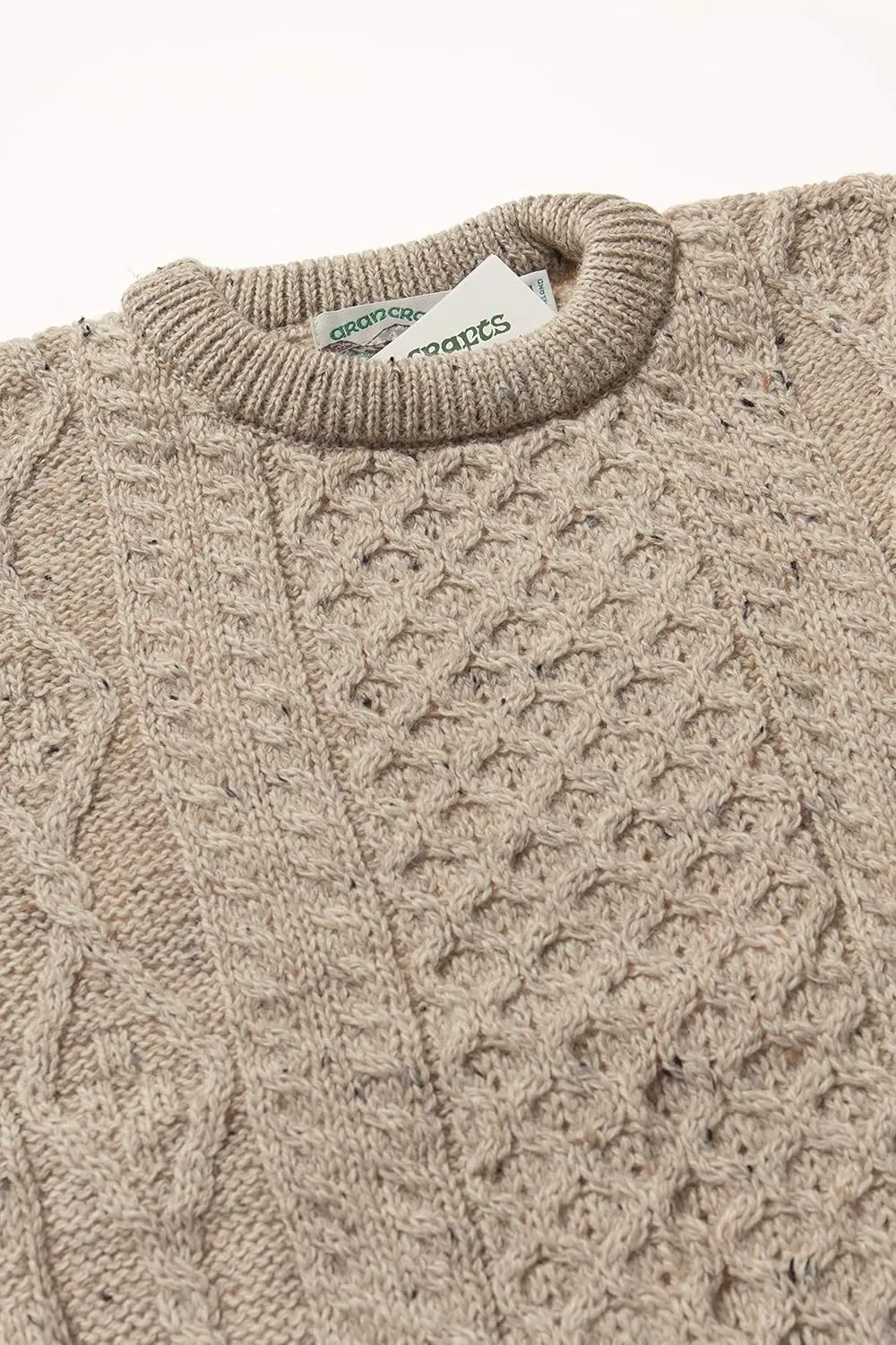 Aran Crafts Irish Soft Cable Knitted Crew Neck Unisex Sweater (100% Pure New Wool)