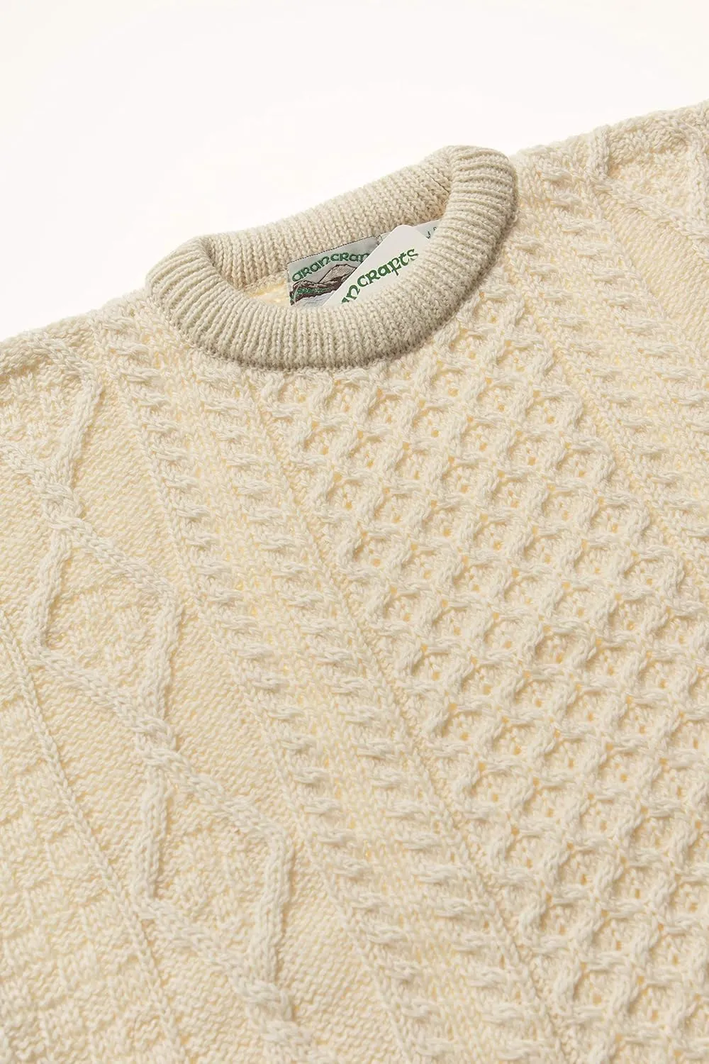Aran Crafts Irish Soft Cable Knitted Crew Neck Unisex Sweater (100% Pure New Wool)