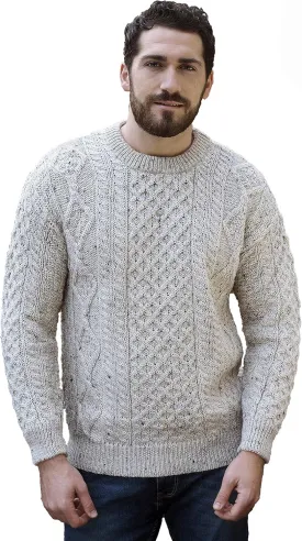 Aran Crafts Irish Soft Cable Knitted Crew Neck Unisex Sweater (100% Pure New Wool)