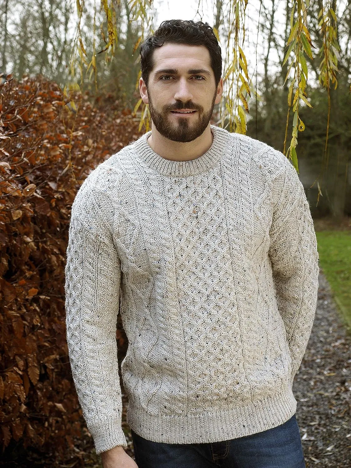 Aran Crafts Irish Soft Cable Knitted Crew Neck Unisex Sweater (100% Pure New Wool)