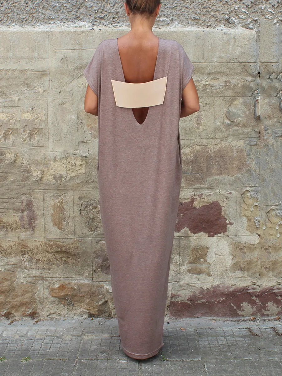 Backless Short Sleeve Caftan Maxi Dress