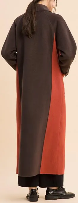 Bicolor Single-Breasted Long Wool Coat