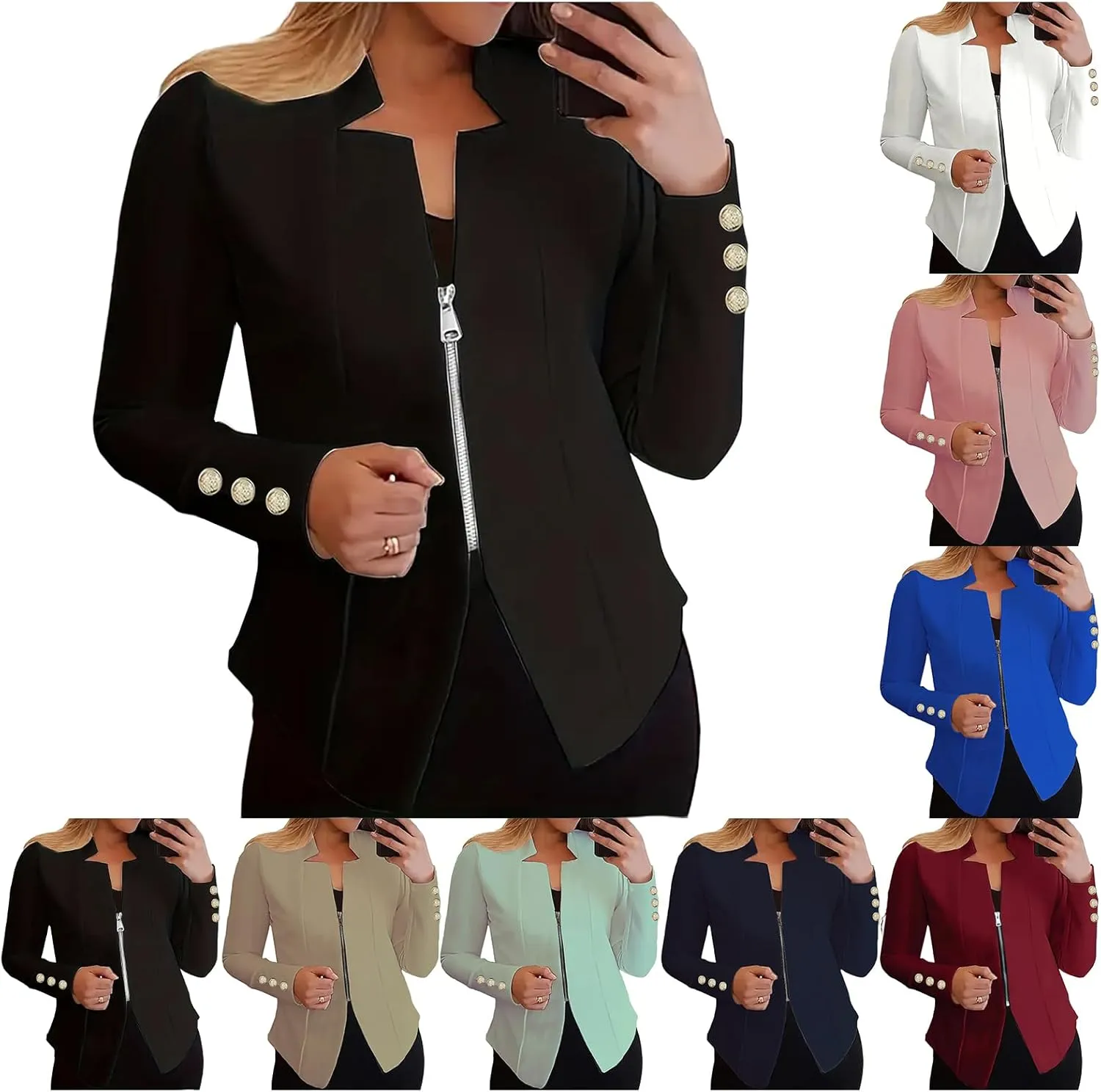 Blazers for Women Business Casual Office Work Blazer Jacket Open Front Lightweight Long Sleeve Zip Up Coat Fall Outfit