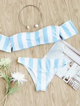 Block Striped Off The Shoulder Bikini Set