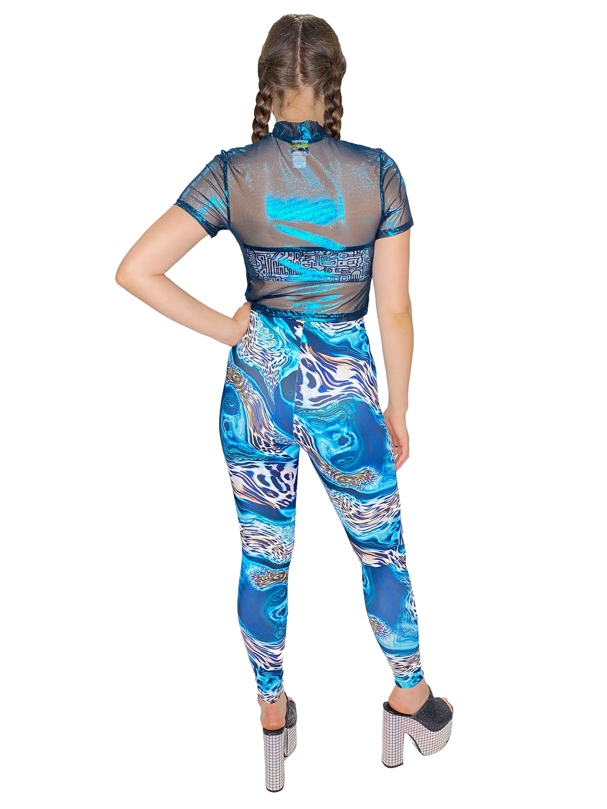 Blue Mesh Crop Top