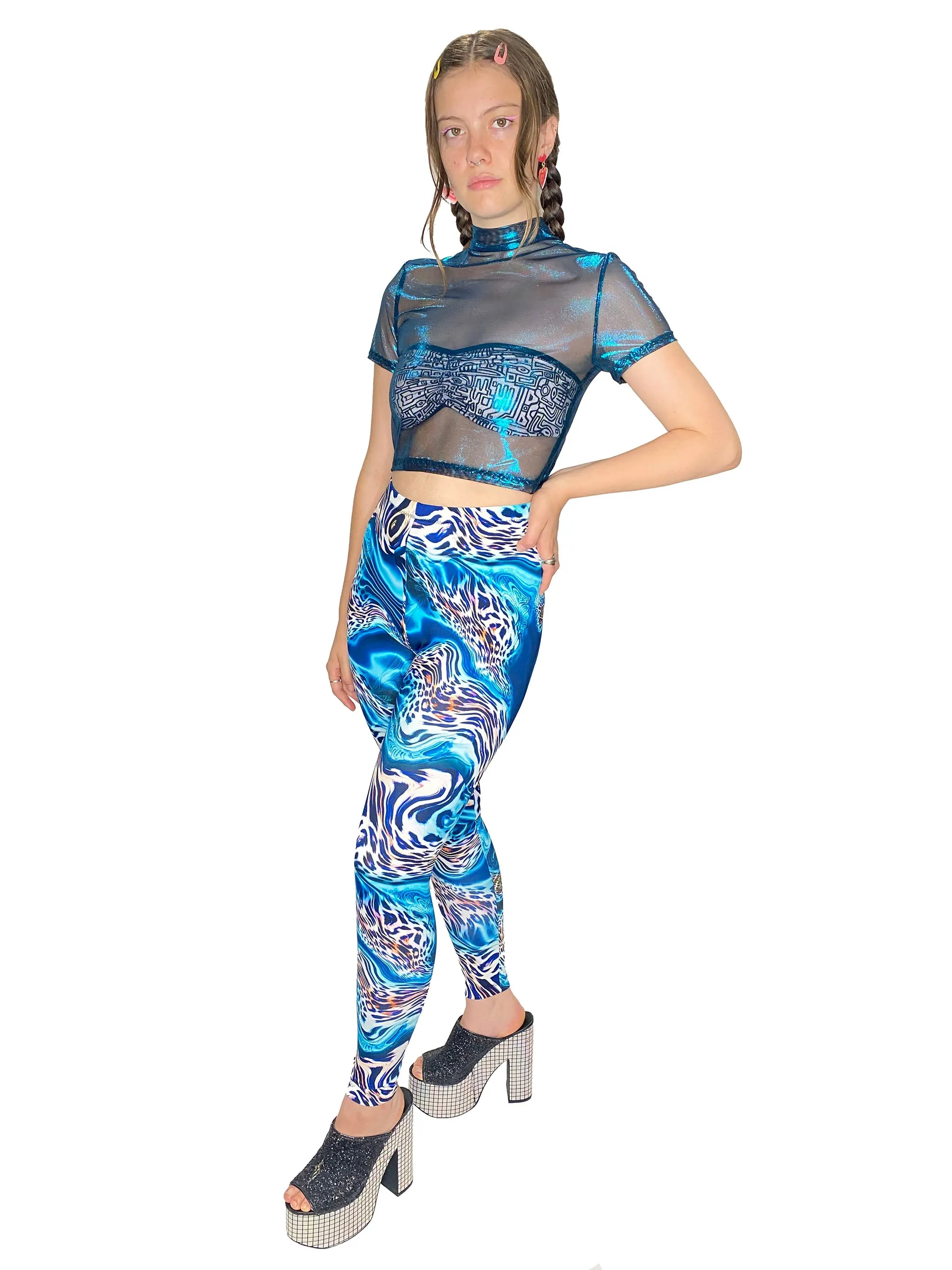 Blue Mesh Crop Top