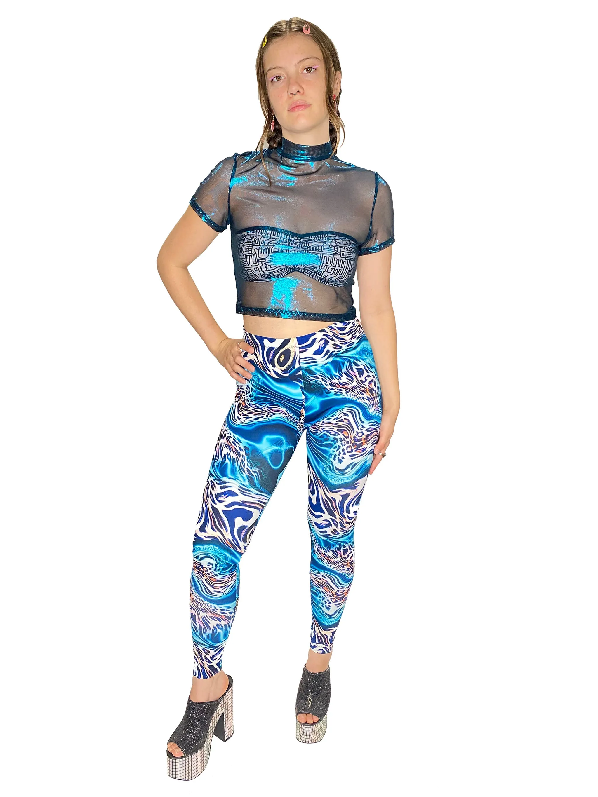 Blue Mesh Crop Top