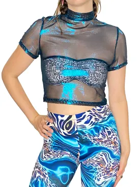 Blue Mesh Crop Top