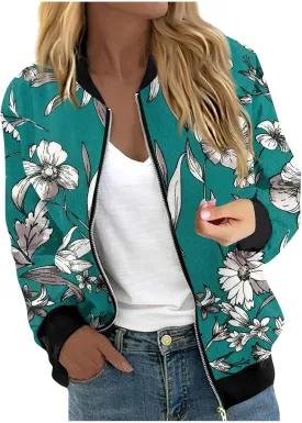 Bomber Jacket Gifts for Women Fashion Floral Pattern Coat Lightweight Zip Up Outwears Fall Winter Heated Jacket