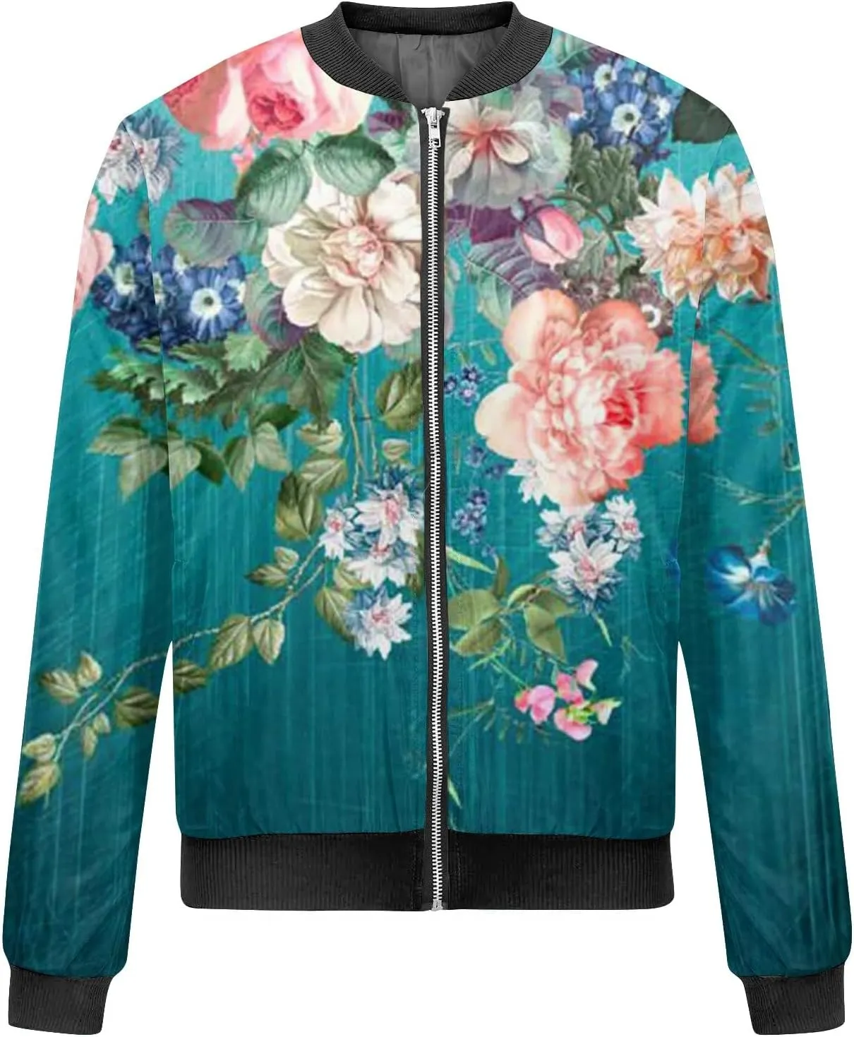 Bomber Jacket Gifts for Women Fashion Floral Pattern Coat Lightweight Zip Up Outwears Fall Winter Heated Jacket