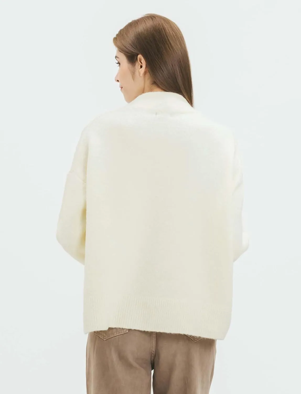 Cable Stitch Women's Mock Neck Cozy Sweater - Oversized Soft Long Sleeve Drop Shoulder High Low Hem Slouchy Pullover Top