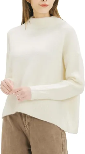 Cable Stitch Women's Mock Neck Cozy Sweater - Oversized Soft Long Sleeve Drop Shoulder High Low Hem Slouchy Pullover Top