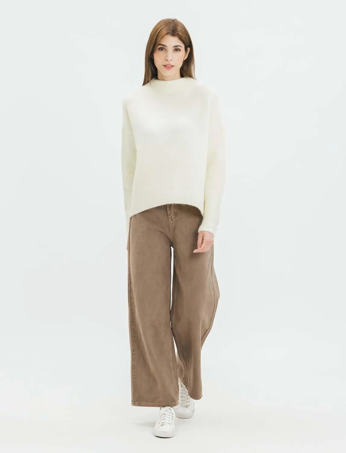Cable Stitch Women's Mock Neck Cozy Sweater - Oversized Soft Long Sleeve Drop Shoulder High Low Hem Slouchy Pullover Top