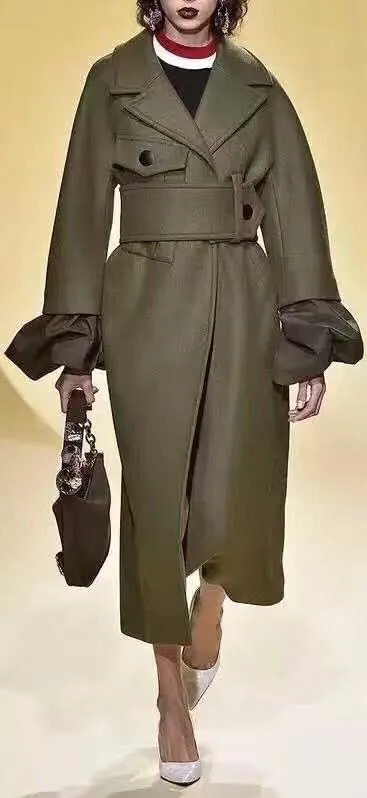 Cashmere Wool Felted Military Green Coat