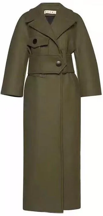 Cashmere Wool Felted Military Green Coat
