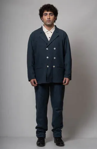 Charcoal Double Breasted Cotton Jacket | Cotton Jacket | Black Cotton Jacket