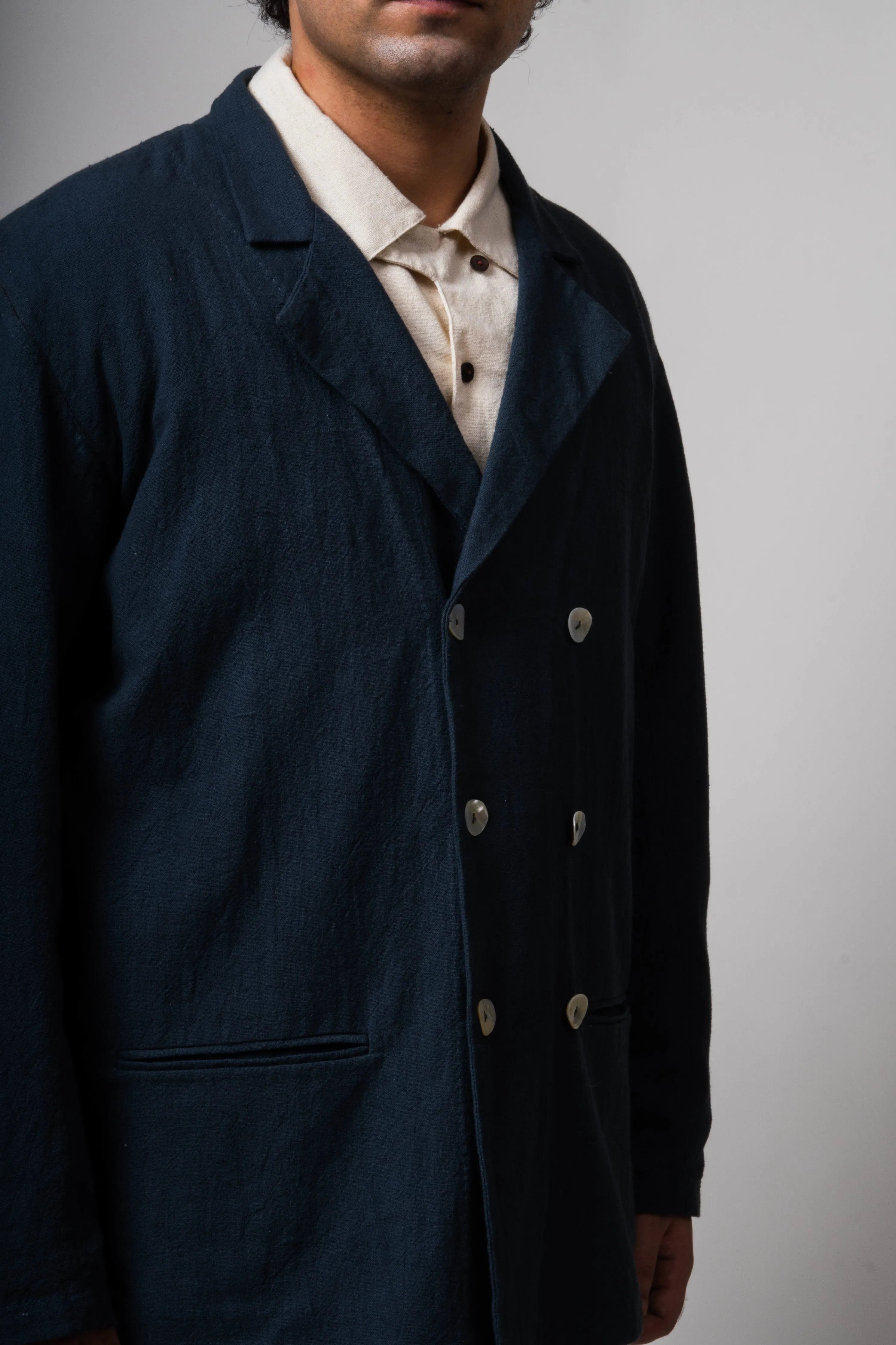 Charcoal Double Breasted Cotton Jacket | Cotton Jacket | Black Cotton Jacket