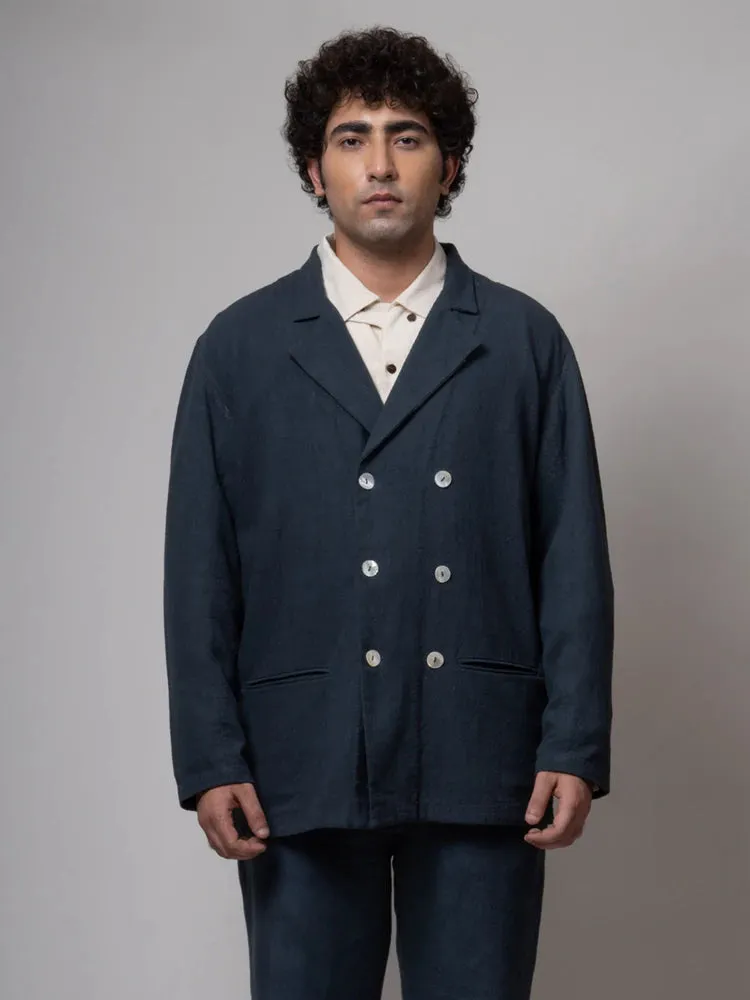 Charcoal Double Breasted Cotton Jacket | Cotton Jacket | Black Cotton Jacket