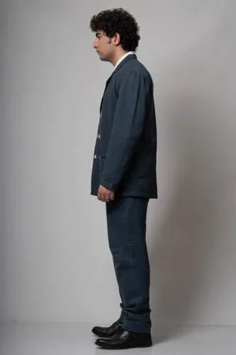 Charcoal Double Breasted Cotton Jacket | Cotton Jacket | Black Cotton Jacket