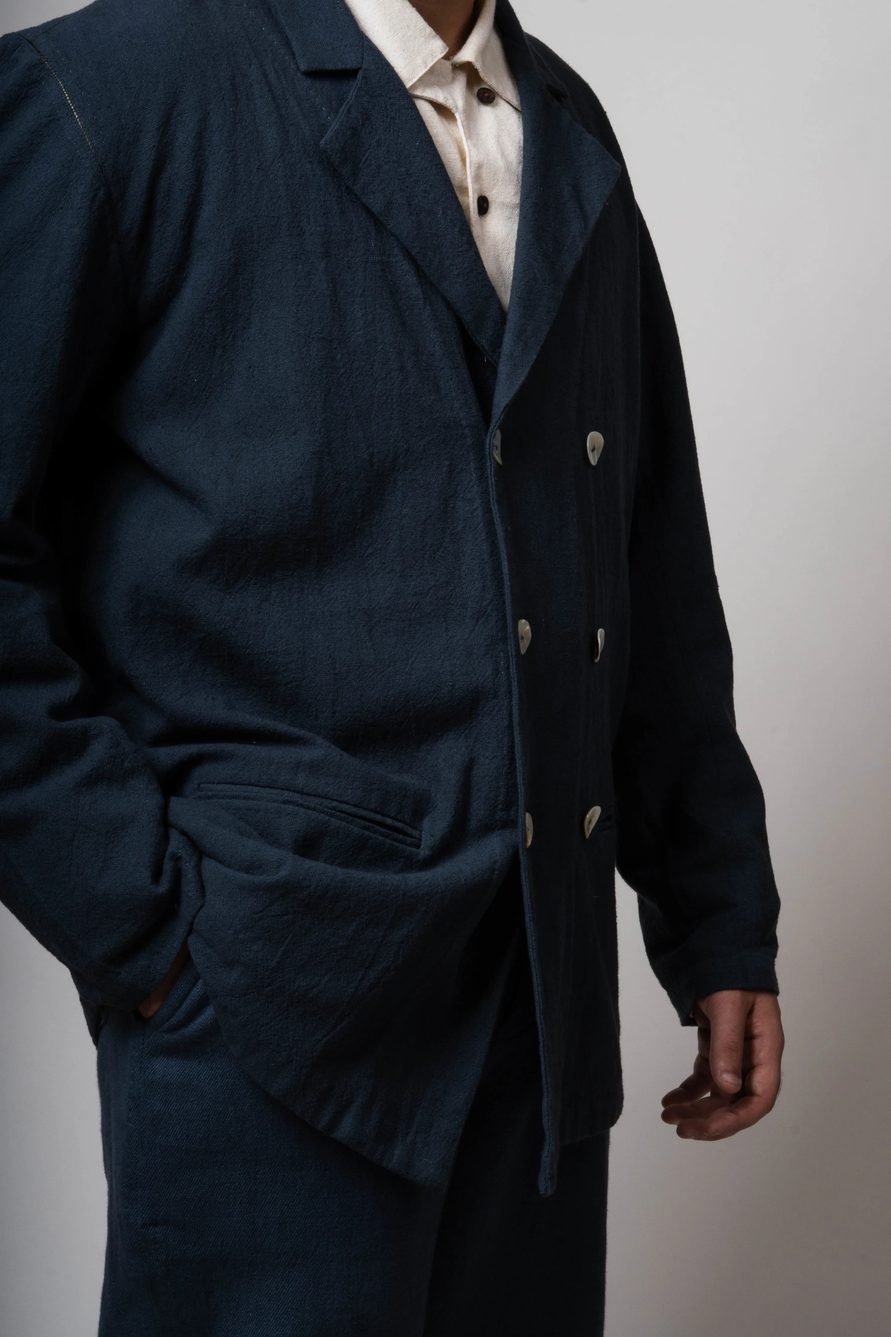 Charcoal Double Breasted Cotton Jacket | Cotton Jacket | Black Cotton Jacket