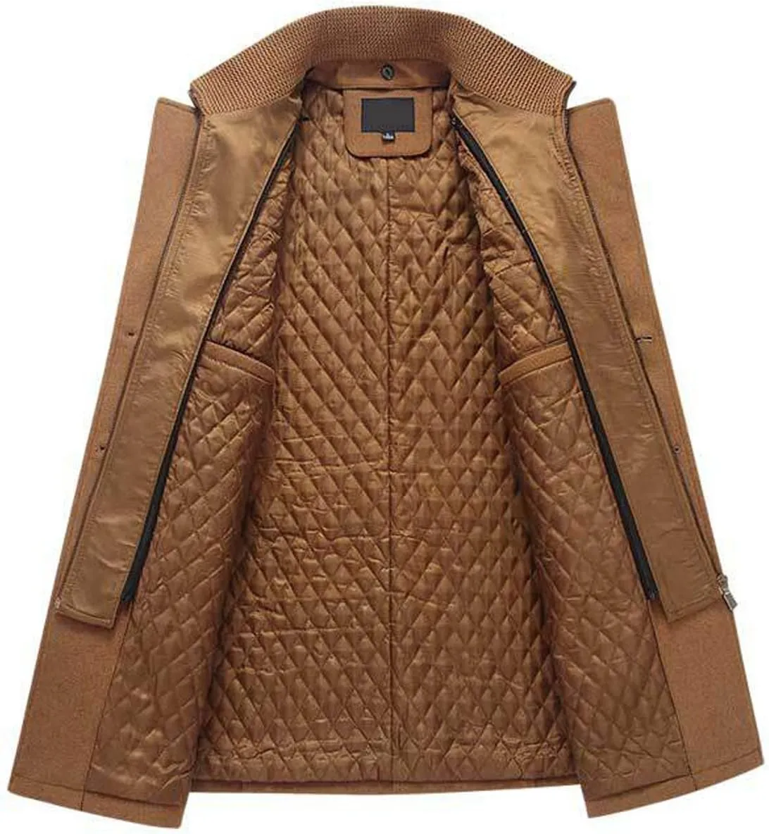 chouyatou Men's Gentle Layered Collar Single Breasted Quilted Lined Wool Blend Pea Coats