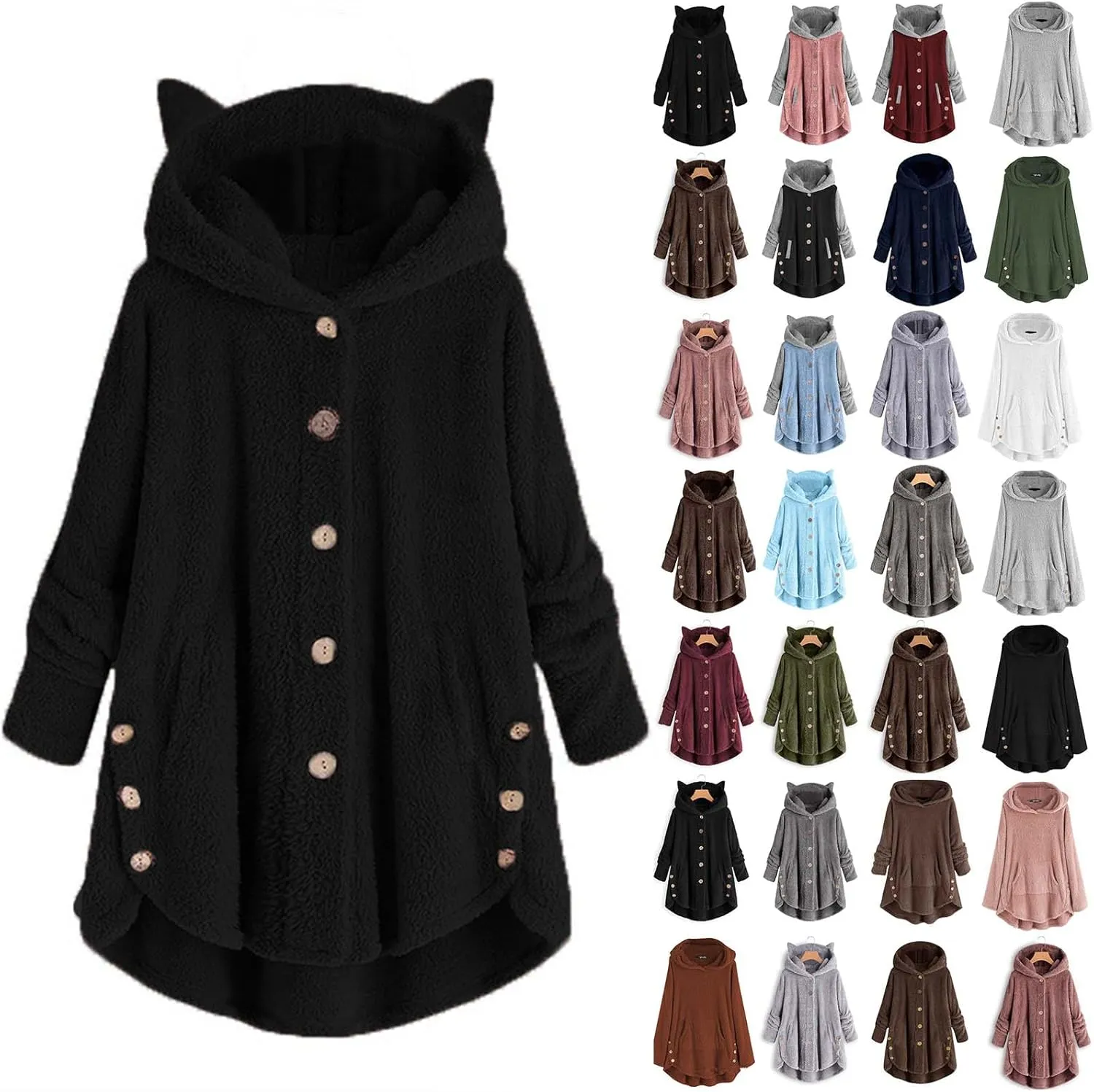 COTECRAM Winter Coats for Women 2023 Fashion Plus Size Sharpa Jacke Button Down Fleece Jacket Fuzzy Warm Hoodie Outwear