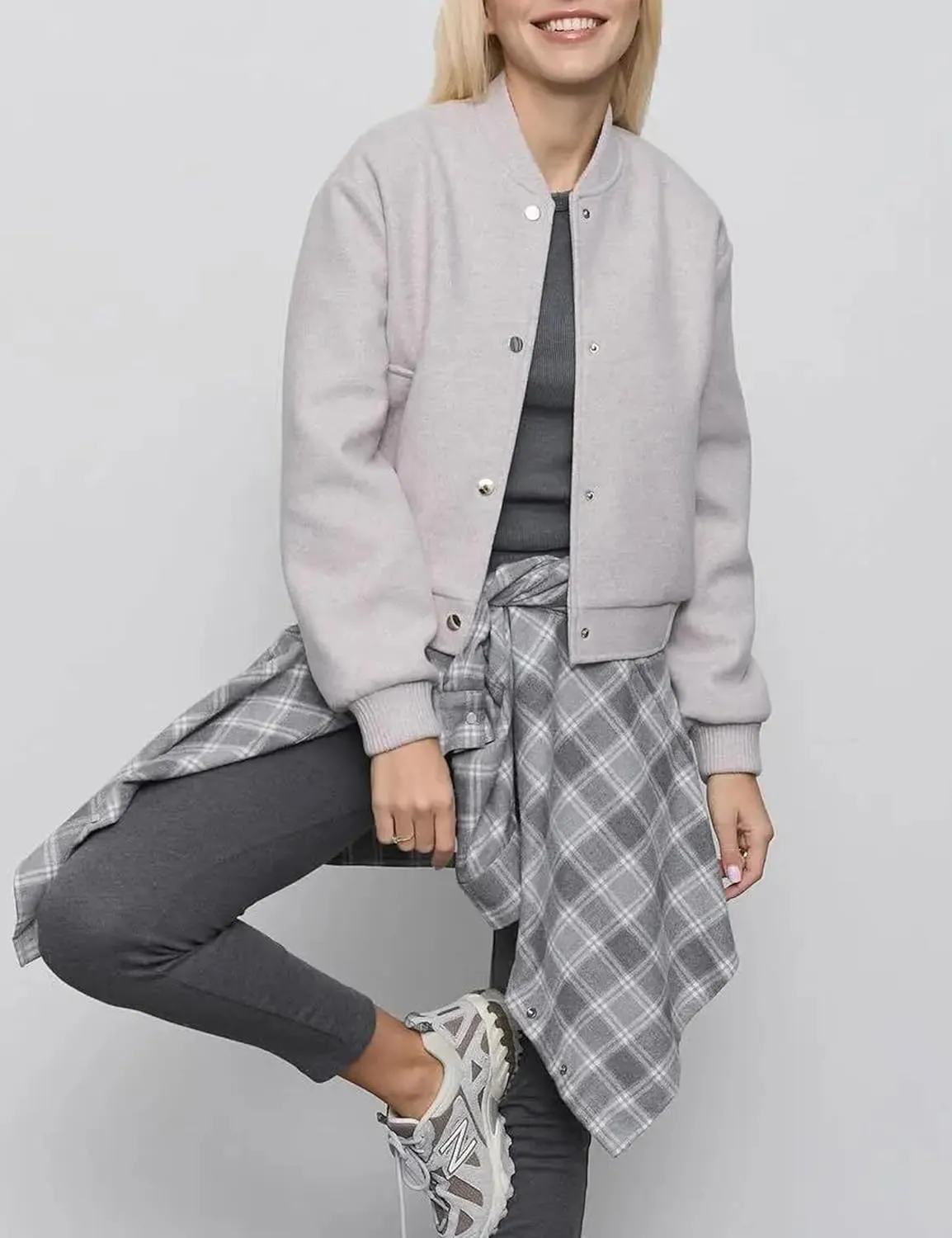 Cropped Bomber Jackets for Womens Long Sleeve Button Down Crop Shacket Jacket Tops