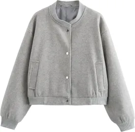 Cropped Bomber Jackets for Womens Long Sleeve Button Down Crop Shacket Jacket Tops