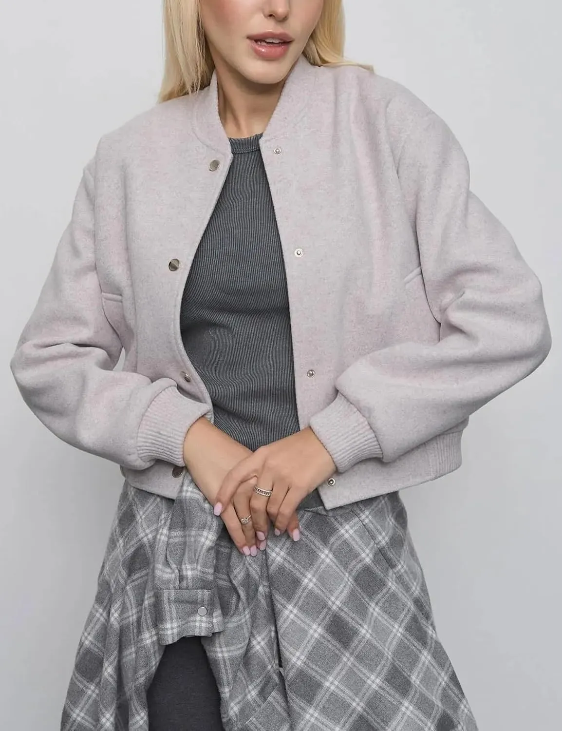 Cropped Bomber Jackets for Womens Long Sleeve Button Down Crop Shacket Jacket Tops