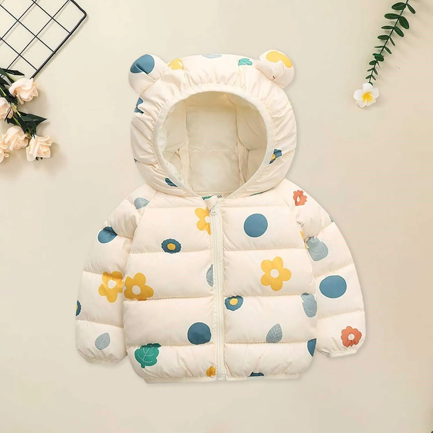 Cute Hooded Down Padded Jacket Coat for Toddler Kids Fall Winter Thicken Warm Furry Fuzzy Pattern Snow Windbreaker