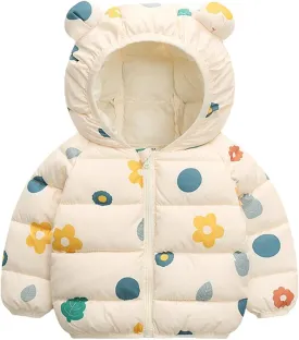 Cute Hooded Down Padded Jacket Coat for Toddler Kids Fall Winter Thicken Warm Furry Fuzzy Pattern Snow Windbreaker