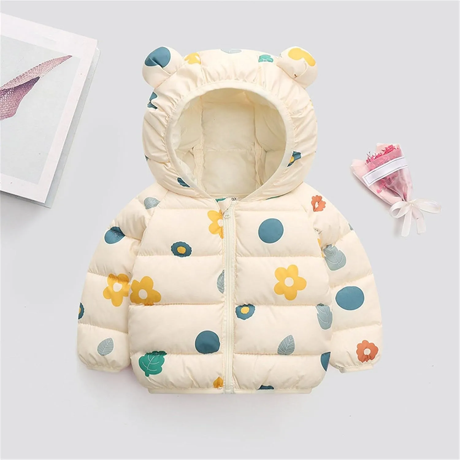 Cute Hooded Down Padded Jacket Coat for Toddler Kids Fall Winter Thicken Warm Furry Fuzzy Pattern Snow Windbreaker