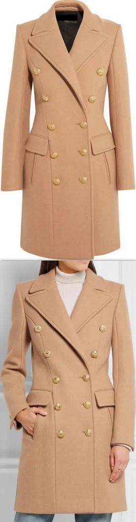 Double-Breasted Gold Metal Button Coat