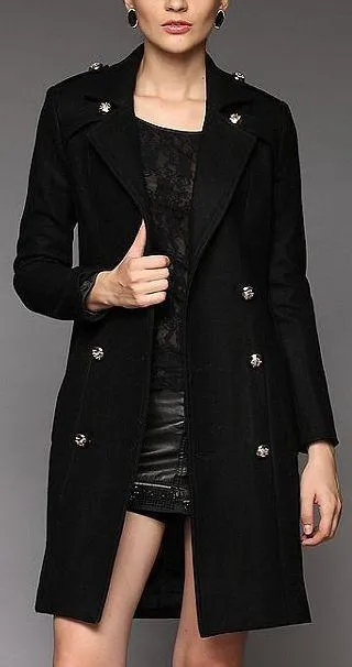 Double Breasted Wool Pea Coat in Black or Blue