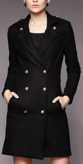 Double Breasted Wool Pea Coat in Black or Blue