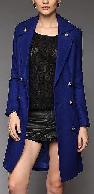 Double Breasted Wool Pea Coat in Black or Blue