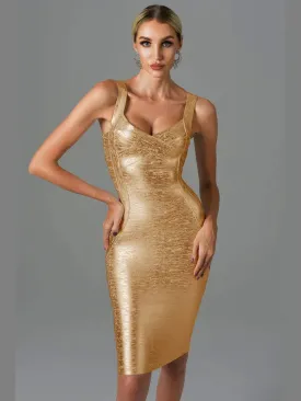 DressBetty - 2024 Summer Sexy Sleeveless Backless Gold Bronzing Midi Bodycon Dress