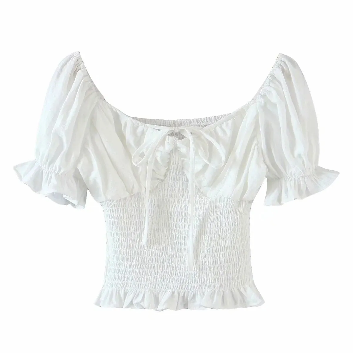 Elastic Ruched Waist Short Blouse