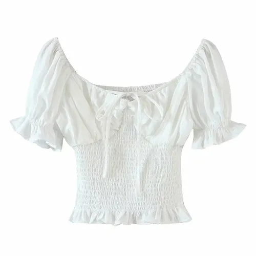 Elastic Ruched Waist Short Blouse