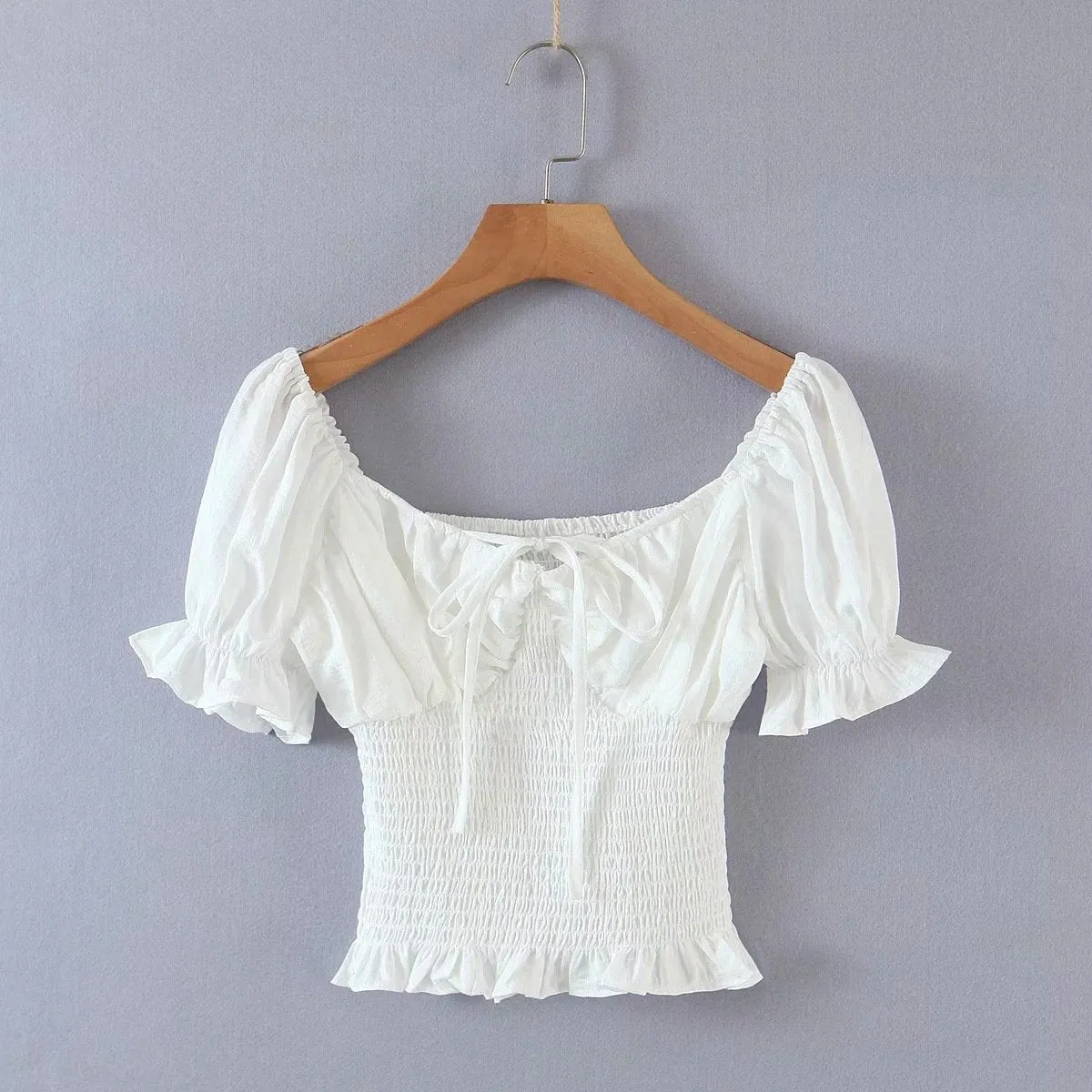Elastic Ruched Waist Short Blouse